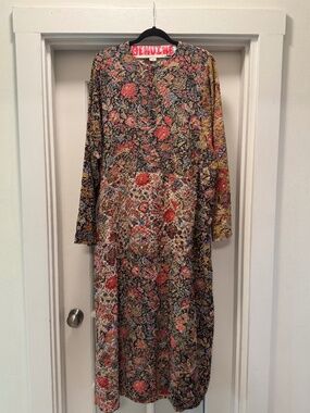 Genuine Patchwork Floral Long Sleeve Midi Dress Multicolor XL